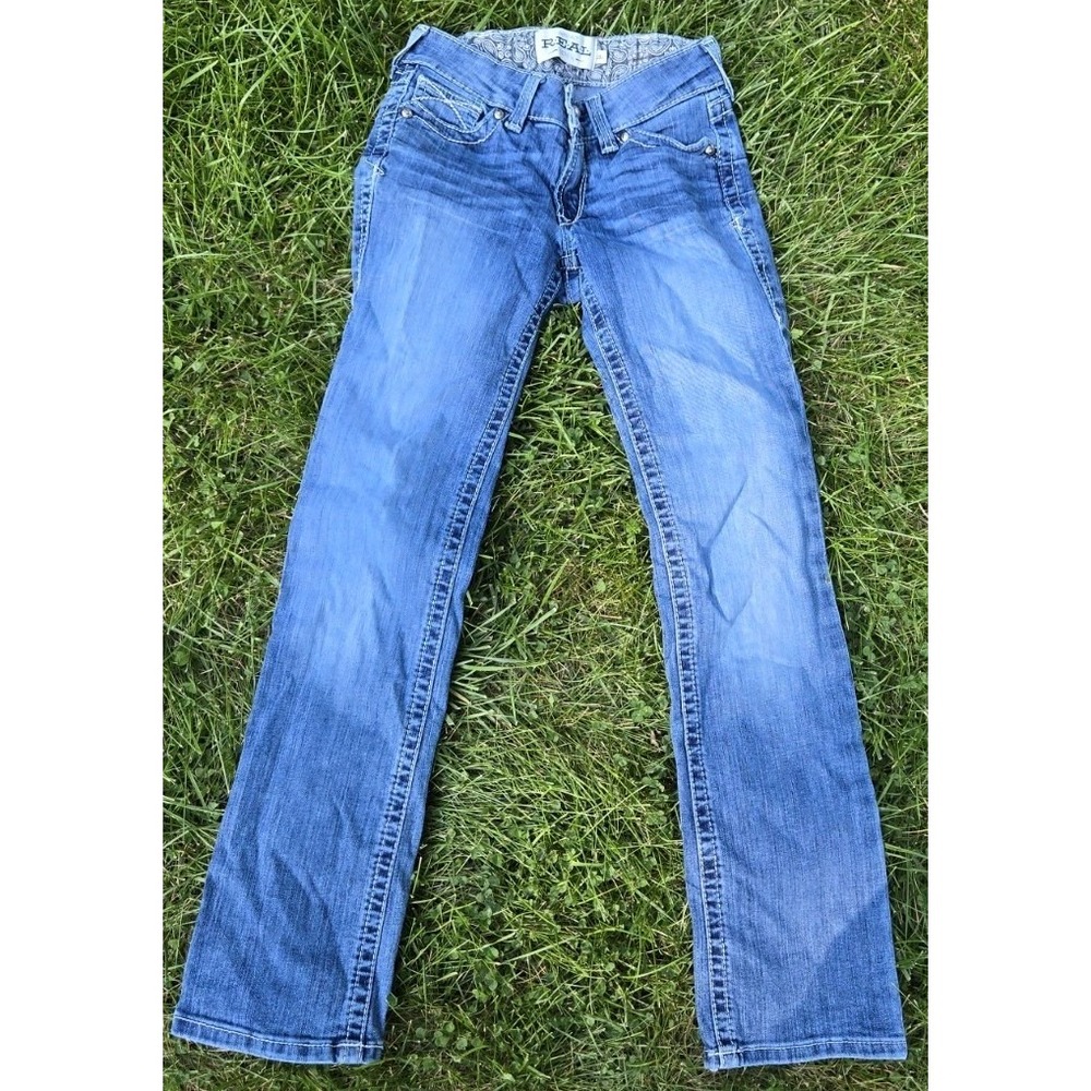 Ariat R.E.A.L. Rainstorm Jeans Sz 0 Straight Leg Mid Rise Western Stretch XS